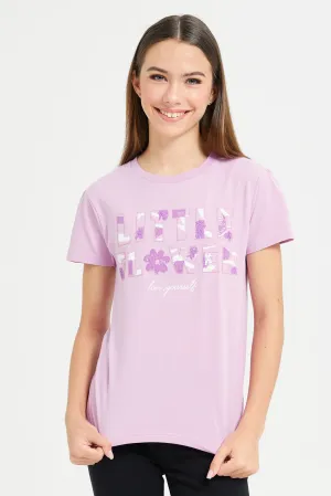 Senior Girls Purple Sequins Embellished Top