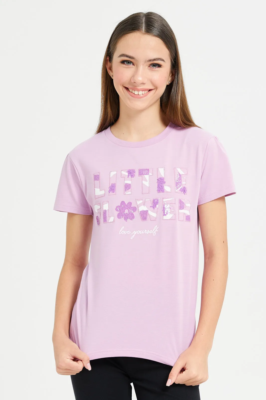 Senior Girls Purple Sequins Embellished Top
