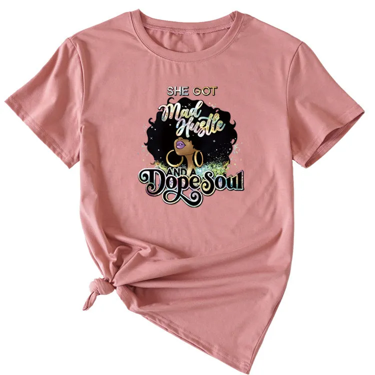 She Got Mad Huslle Fun Pattern Printed Short-sleeved Shirt