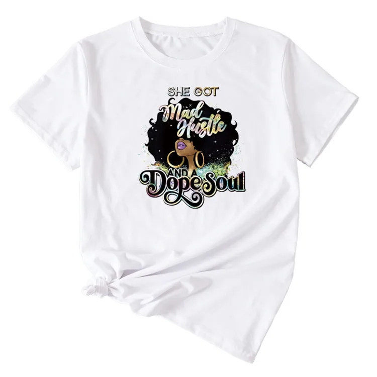 She Got Mad Huslle Fun Pattern Printed Short-sleeved Shirt