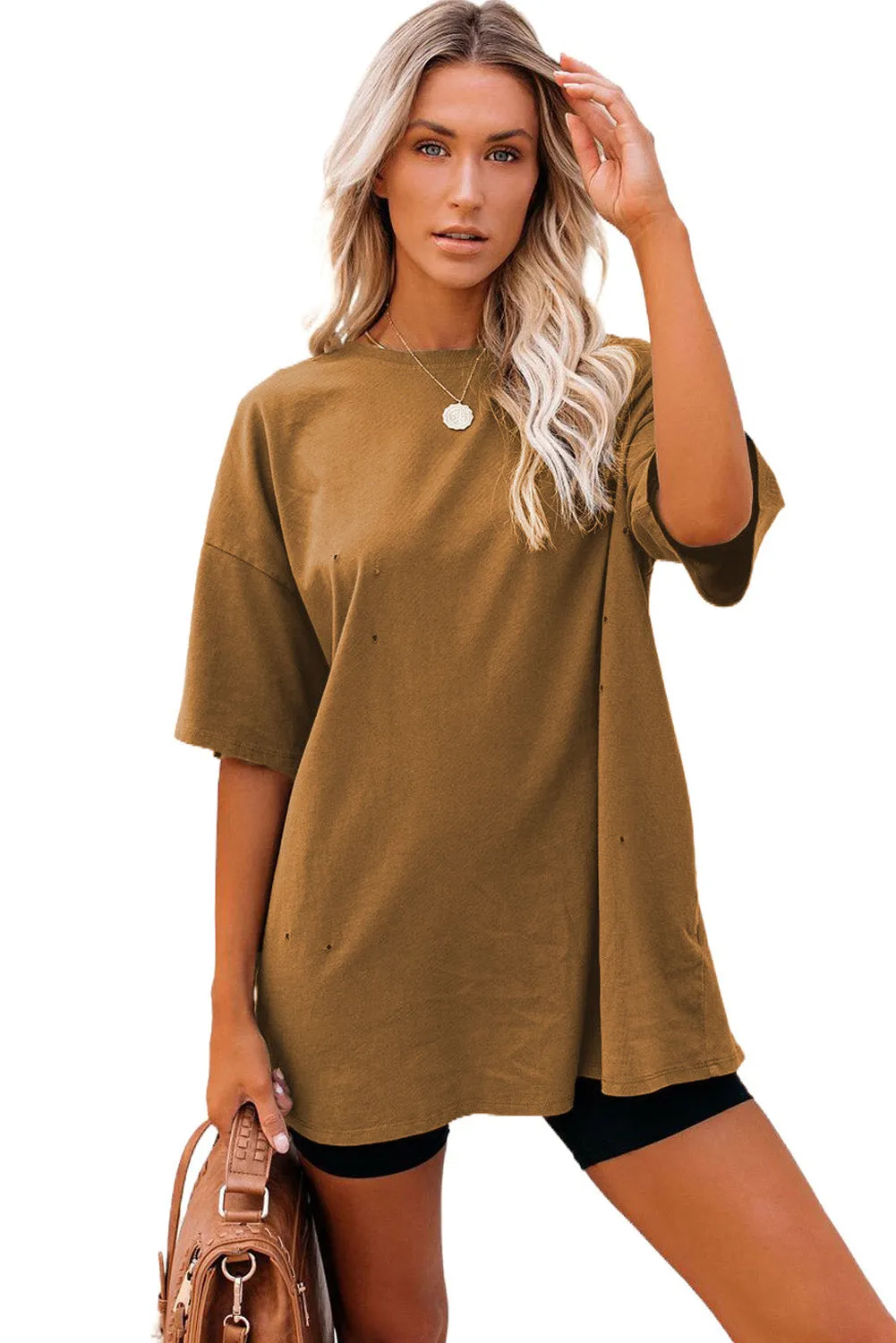 Solid Half Sleeve Loose T Shirts For Ladies