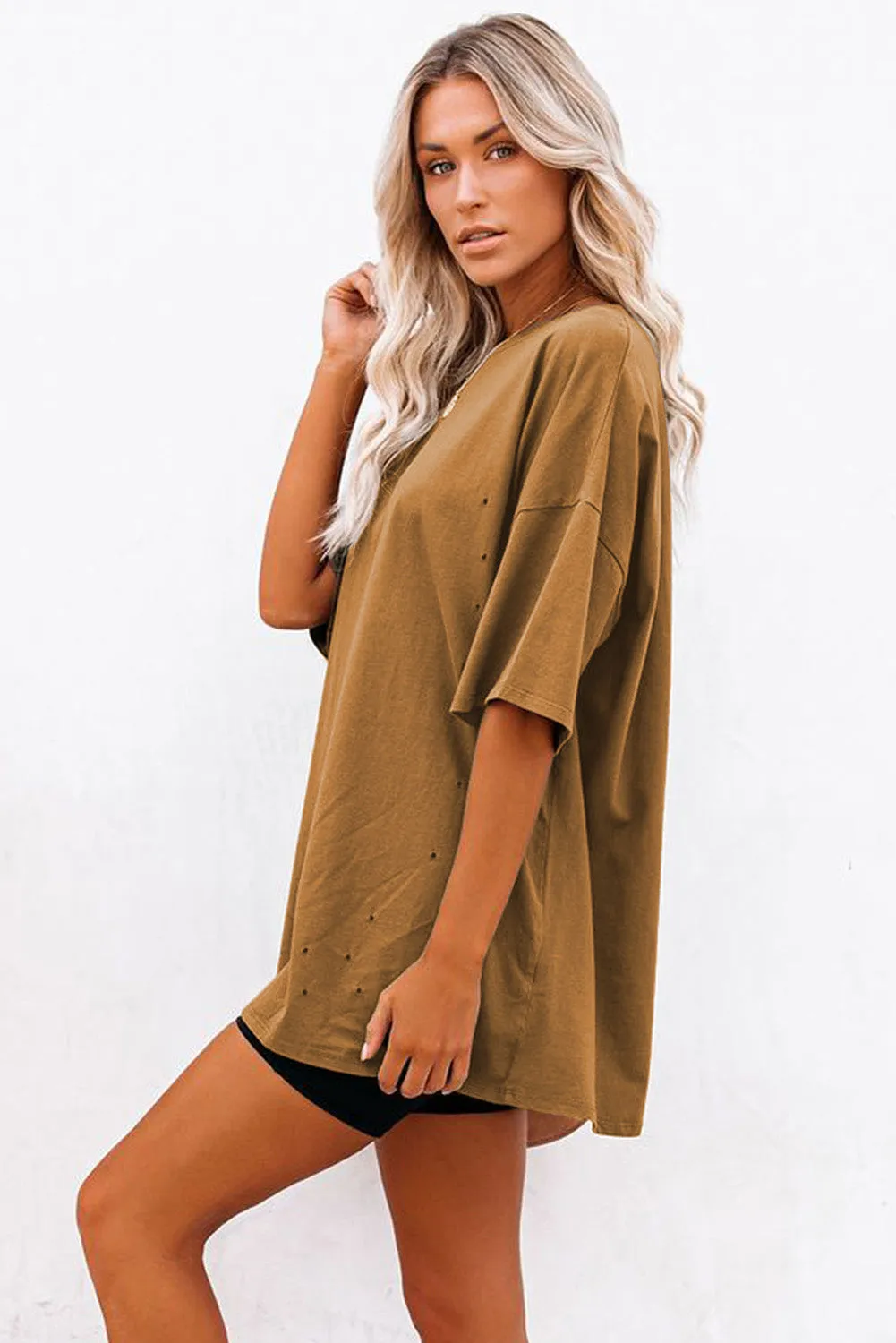 Solid Half Sleeve Loose T Shirts For Ladies