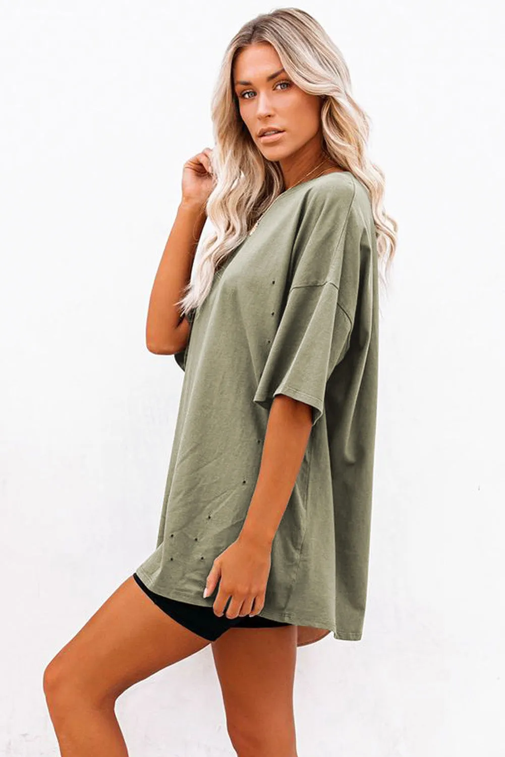 Solid Half Sleeve Loose T Shirts For Ladies