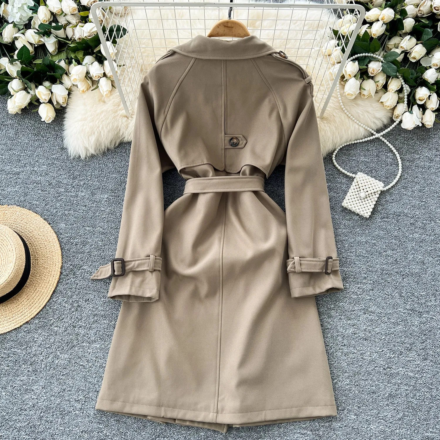 Vintage Lapeled Double-breasted Trench Coat