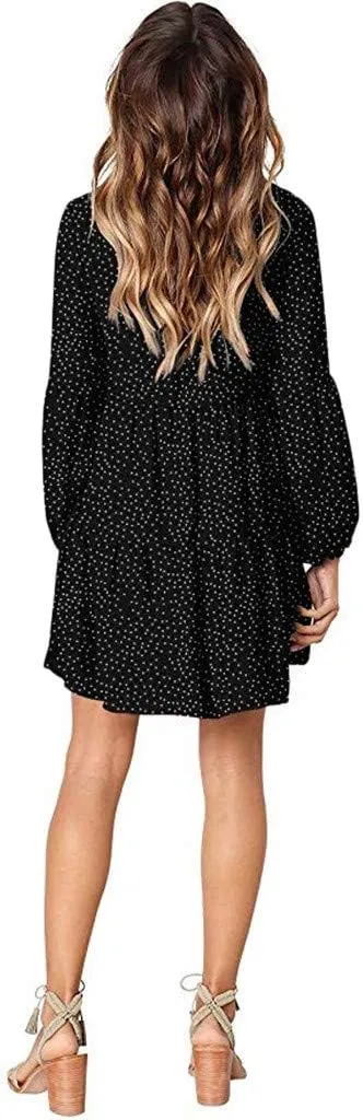 Women Loose Dress Ruffle Sleeve Dot V-Neckline Dress Casual Mini Short Swing Women's Dress Fancy Plus Size
