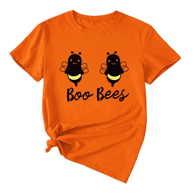 Womens Boo Bees Cute Pattern Printed Round Neck Short Sleeve T-shirt