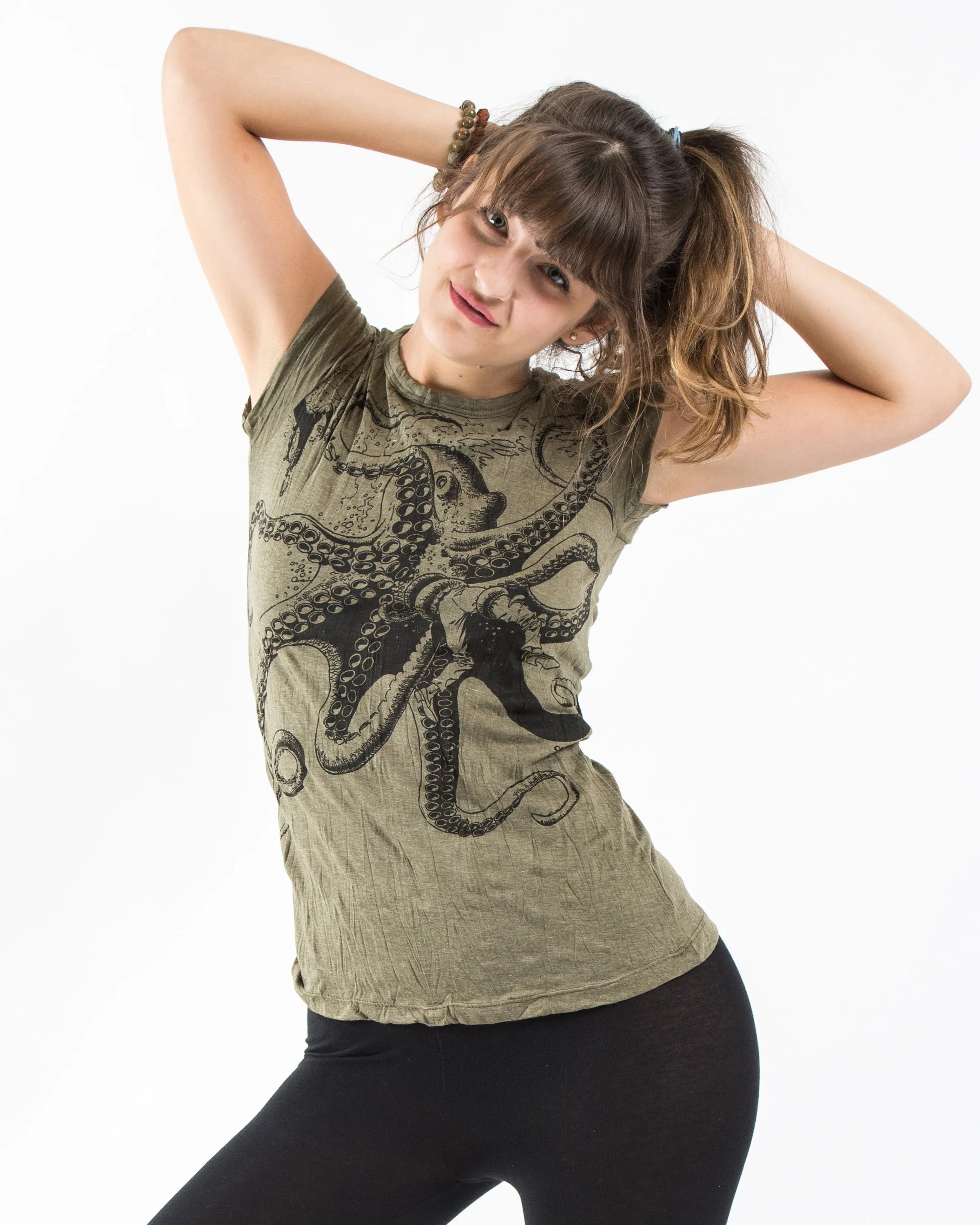 Womens Octopus T-Shirt in Green