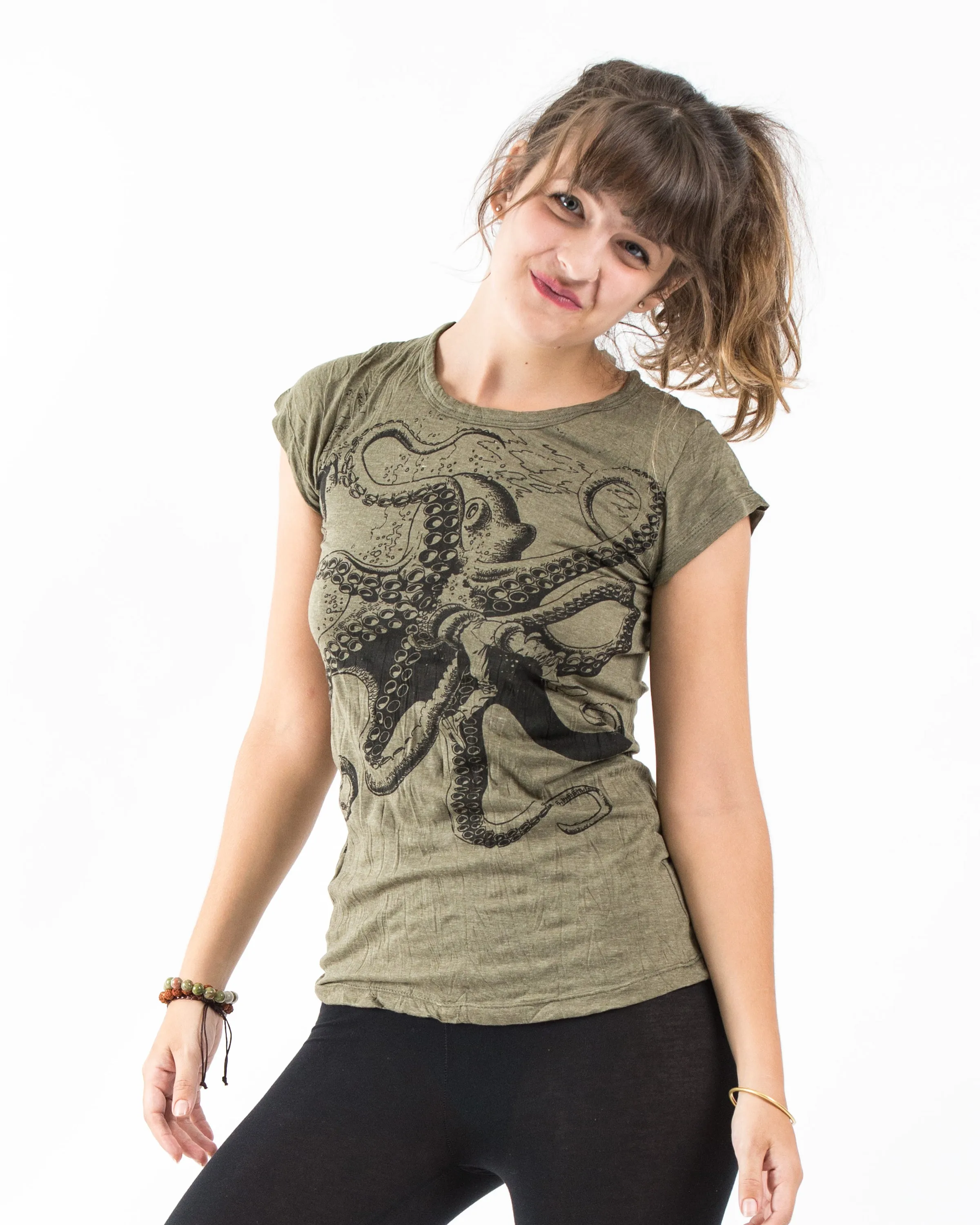 Womens Octopus T-Shirt in Green