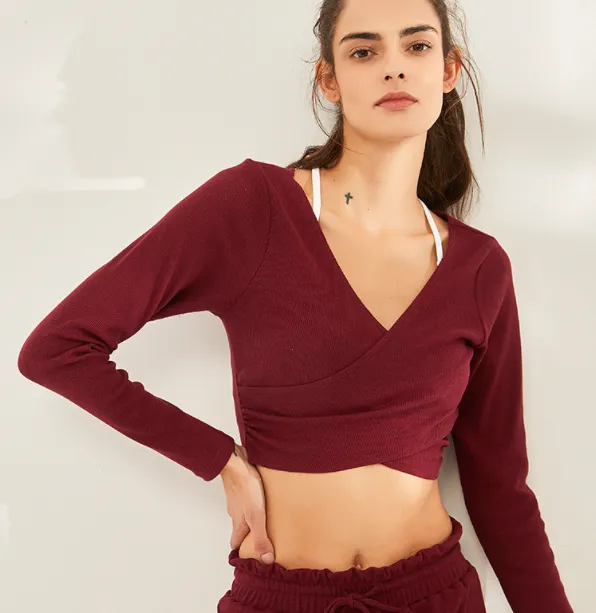 Yoga Workout Clothes Women Large V-neck Casual Breathable Running Sport Long Sleeve Quick Drying Clothes