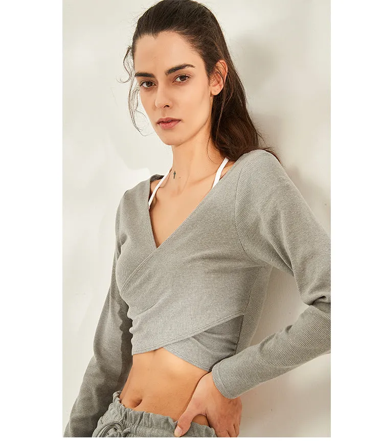 Yoga Workout Clothes Women Large V-neck Casual Breathable Running Sport Long Sleeve Quick Drying Clothes