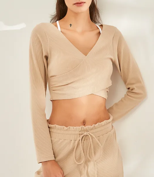 Yoga Workout Clothes Women Large V-neck Casual Breathable Running Sport Long Sleeve Quick Drying Clothes